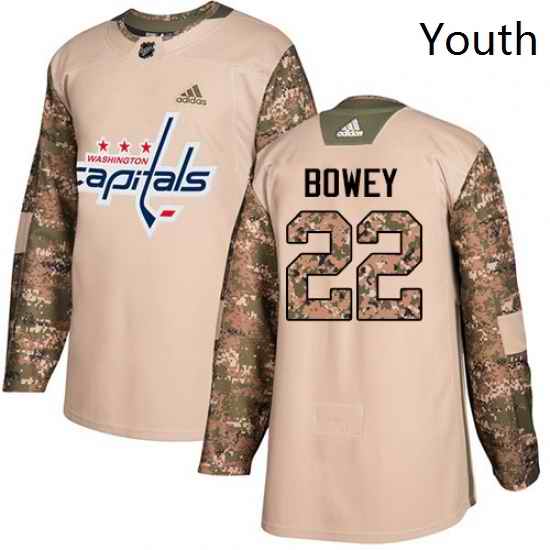 Youth Adidas Washington Capitals 22 Madison Bowey Authentic Camo Veterans Day Practice NHL Jersey
